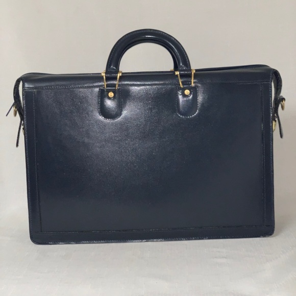 VINTAGE Atlantic Leather Briefcase Crossbody Handbag Navy Blue Attaché Case Luxe - Picture 3 of 15